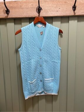 Vintage Light Blue Cable Knit Button-Up Sweater Vest KMart New Old Stock M